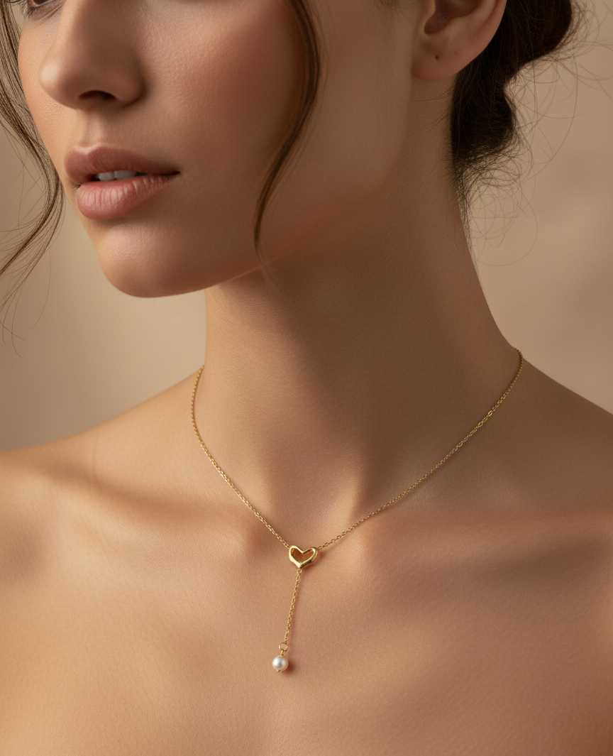 Delicate Heart Pearl Drop Chain