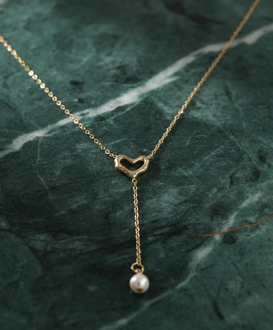 Delicate Heart Pearl Drop Chain
