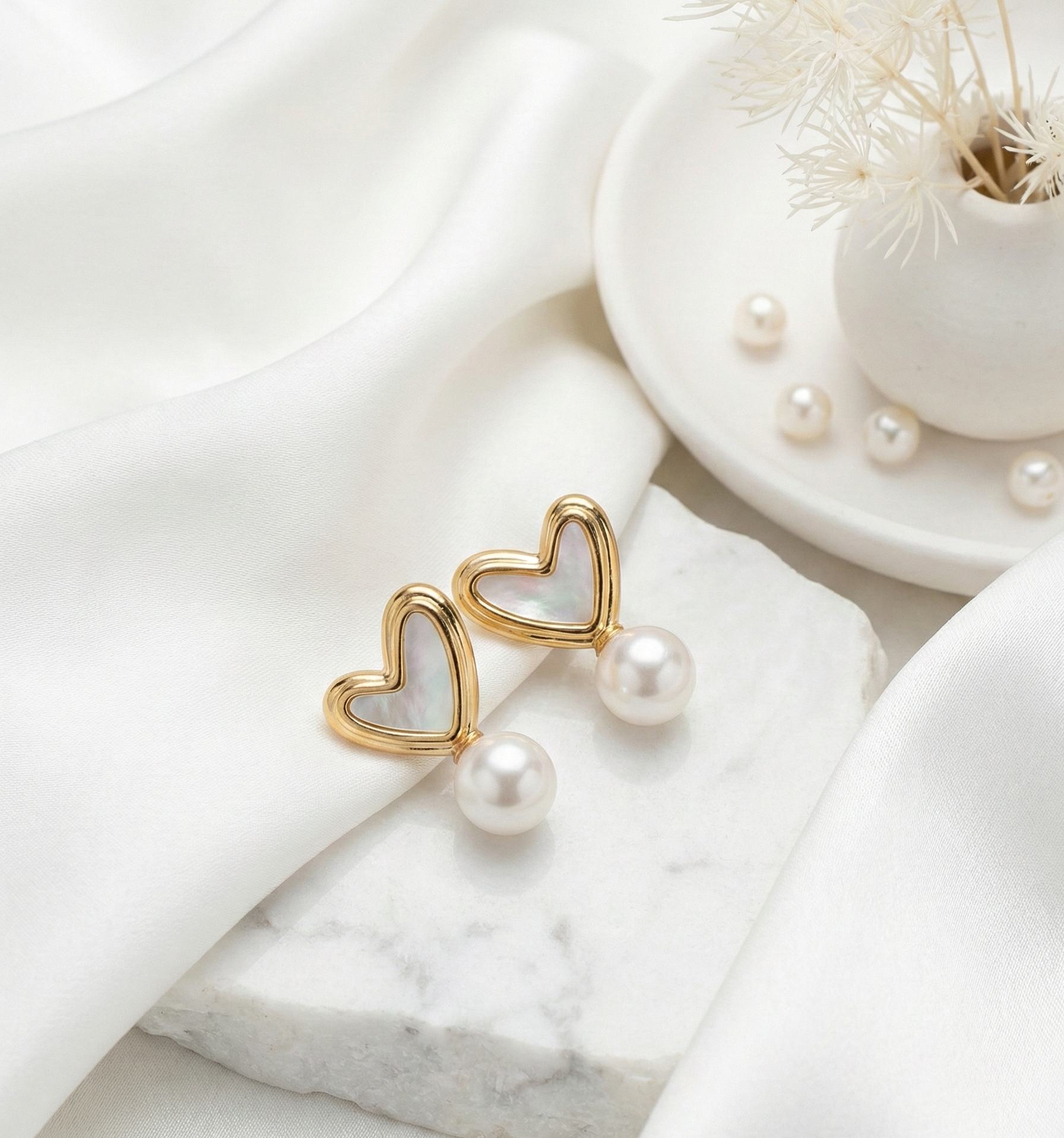 Soft Heart Pearl Studs