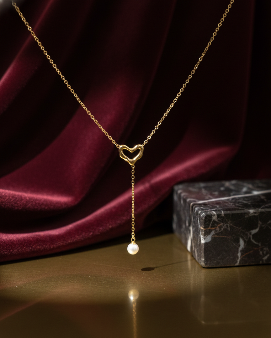Delicate Heart Pearl Drop Chain