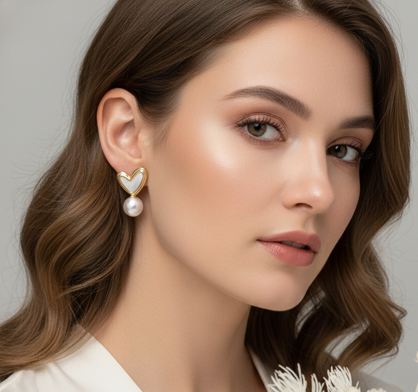 Soft Heart Pearl Studs