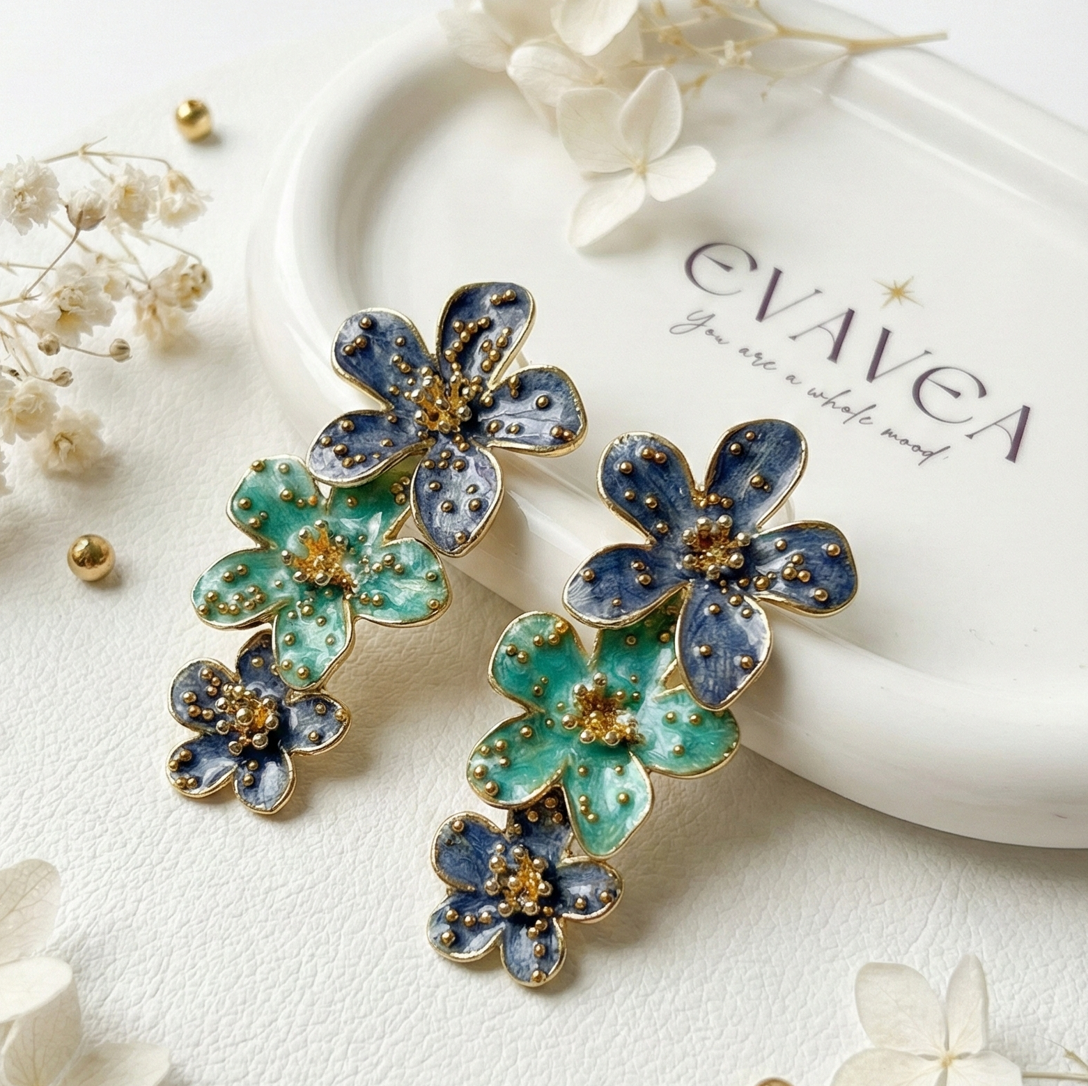 Navy Blue & Aqua Floral