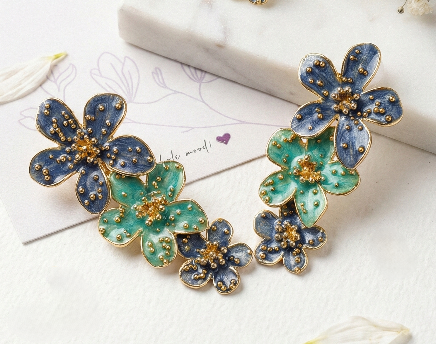 Navy Blue & Aqua Floral