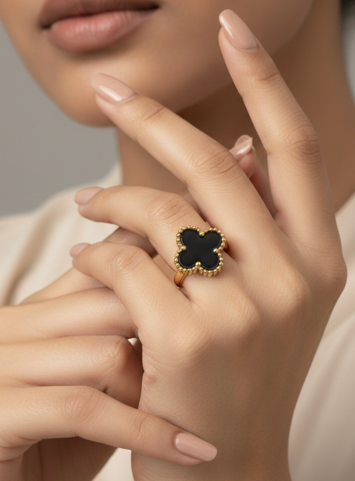 Midnight Clover Ring